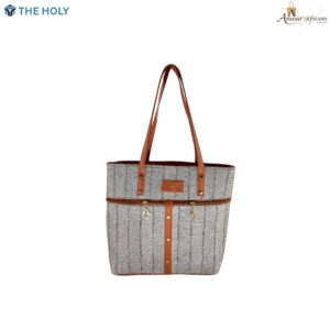 Handcrafted Premium Tote Bag – Dual Zipper Design with Pu Straps & Golden Accents